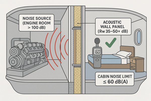 ship acoustic wall panel insulation cutaway