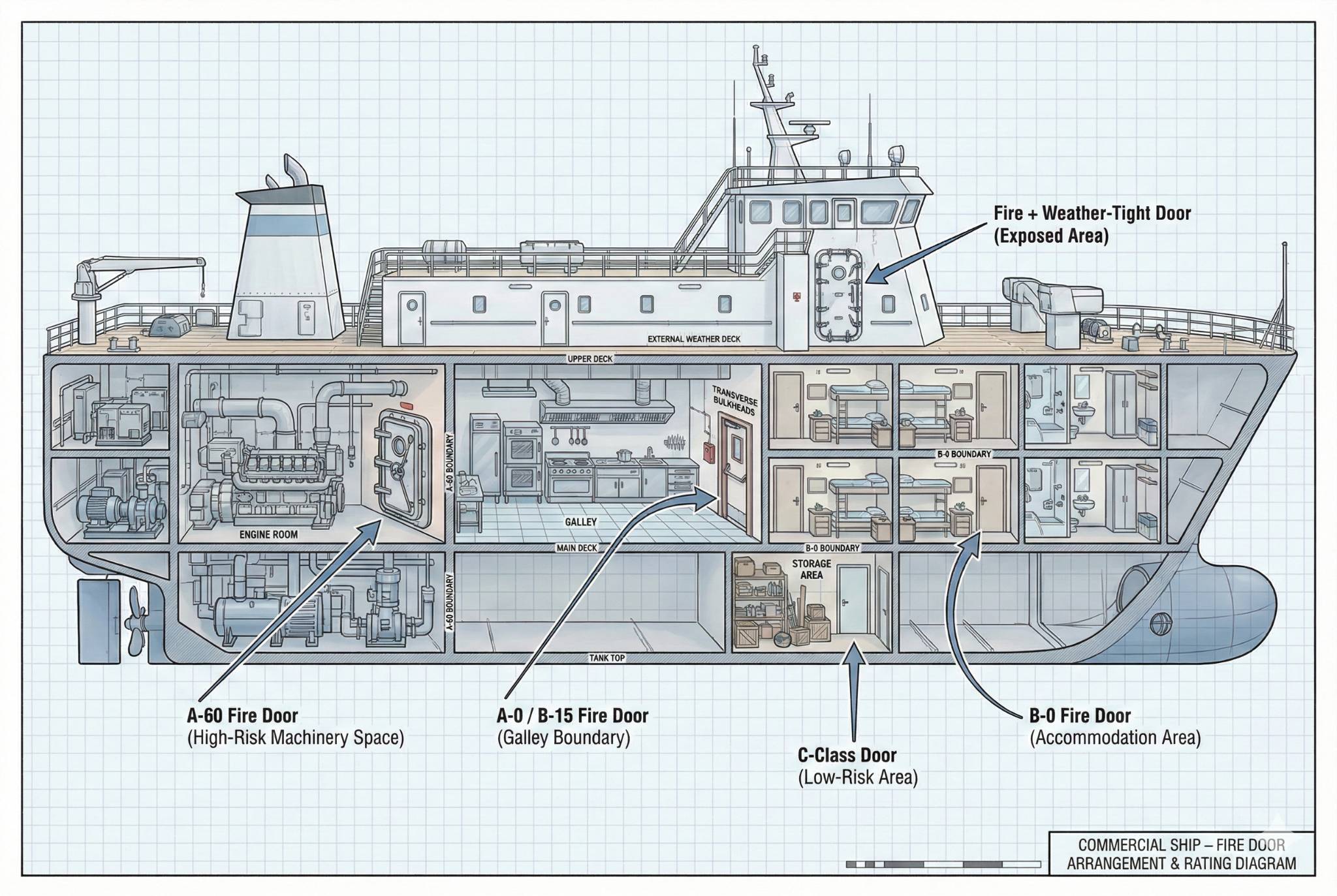 Marine Fire Door Selection by Ship Compartment Cutaway