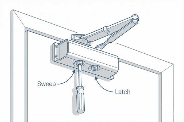 Door Closer Closing Speed and Latching Adjustment Diagram