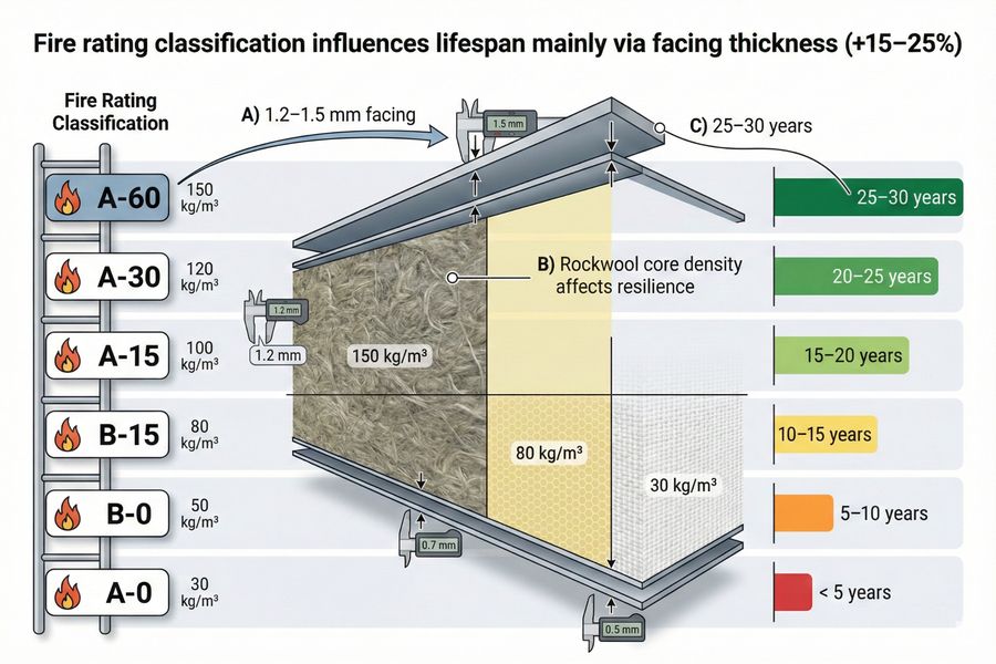 Fire Rating Facing Thickness and Lifespan Diagram