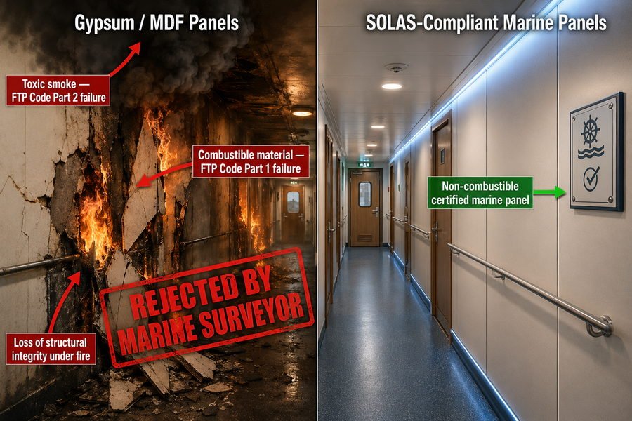 Gypsum MDF SOLAS Compliance Failure