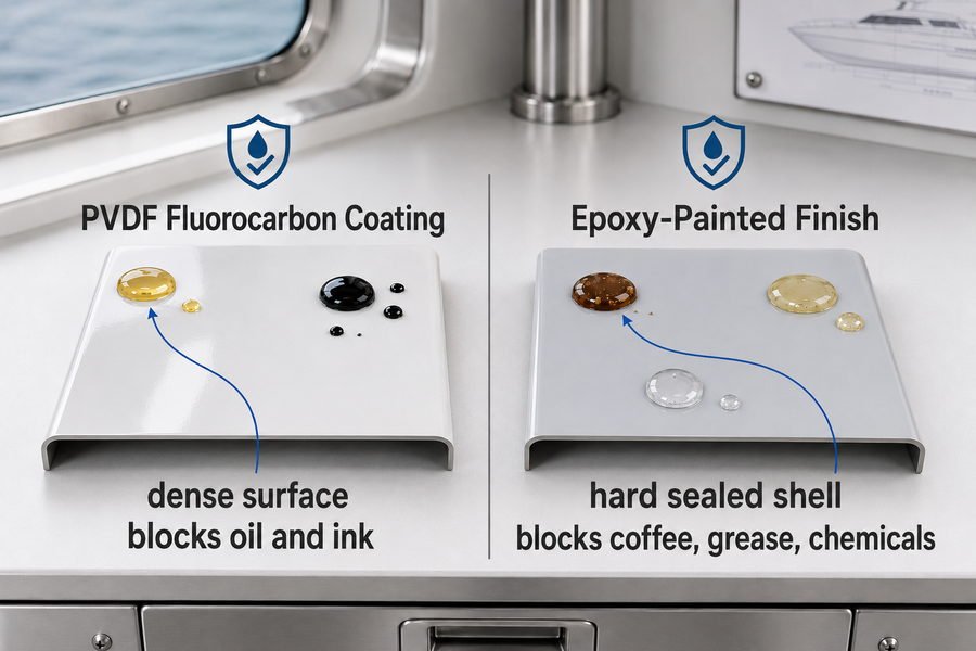 PVDF and Epoxy Painted Marine Panel Stain Resistance