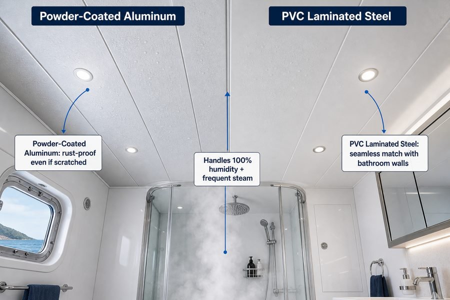 Ship Bathroom Ceiling Panel Finish Comparison
