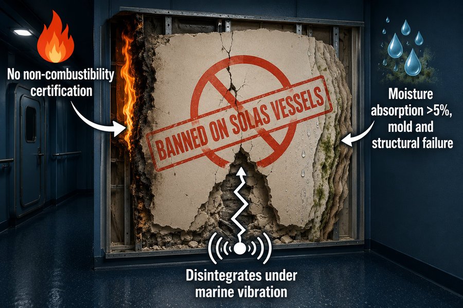 Standard Gypsum Panels Banned on SOLAS Vessels