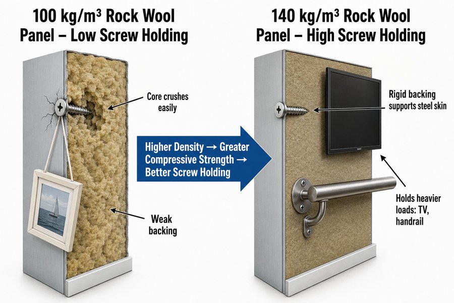 100 vs 140 Rock Wool Density Screw Holding