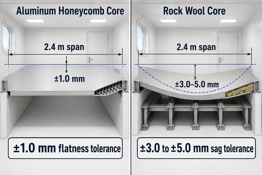 2.4 m Span Flatness Comparison Marine Panel Cores
