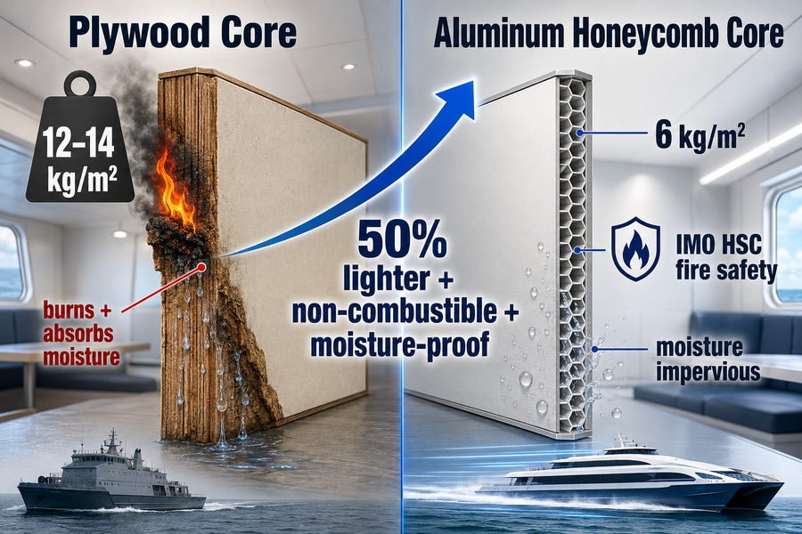 Aluminum Honeycomb Core vs Plywood Core HSC Marine Panel