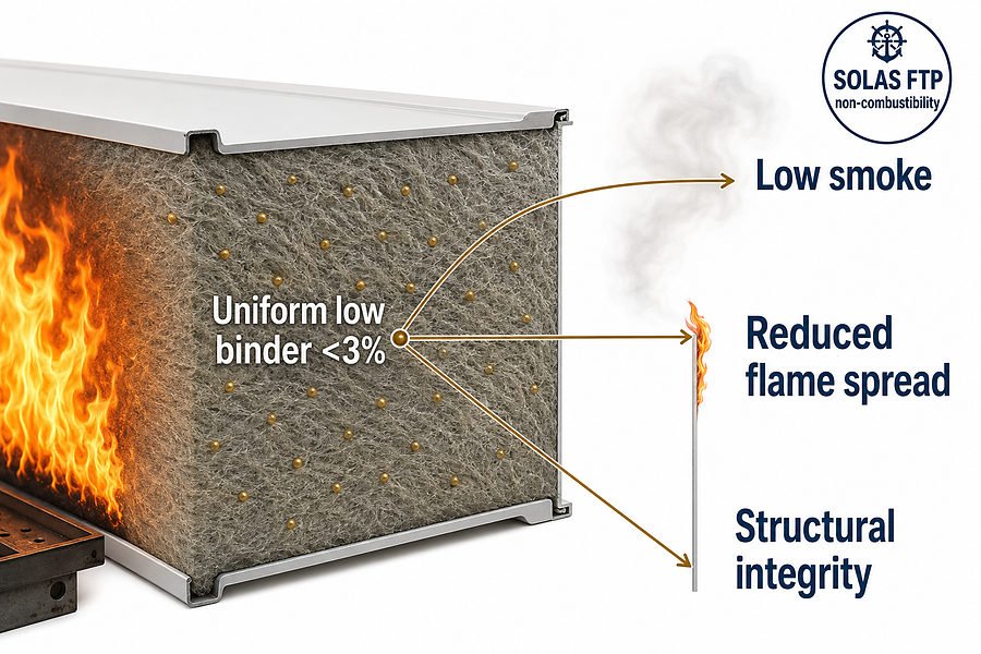 Binder Distribution in Rock Wool Core Fire Behavior