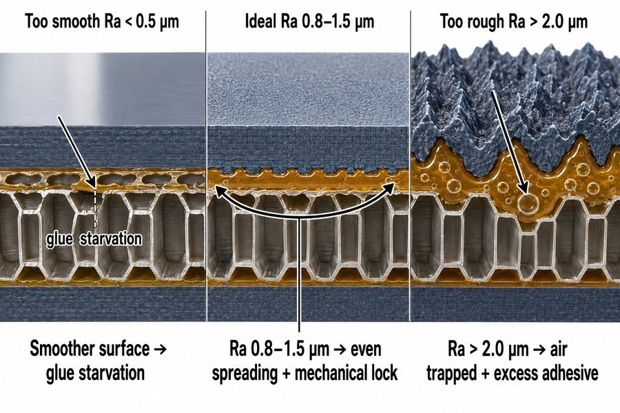 surface roughness ra value adhesive spreading