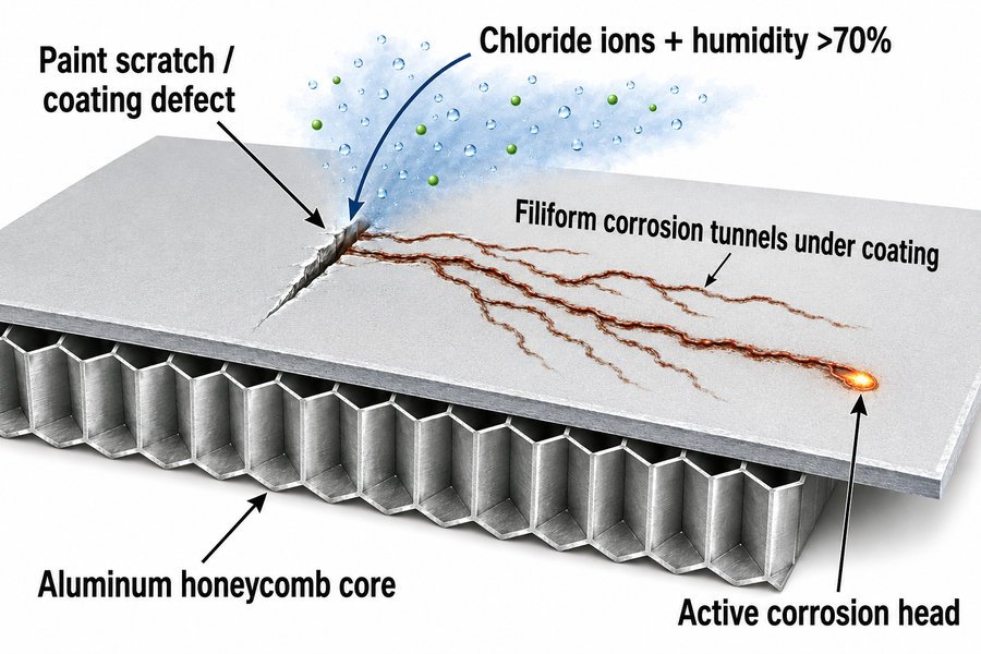 Filiform Corrosion Formation Marine Aluminum Honeycomb Panel