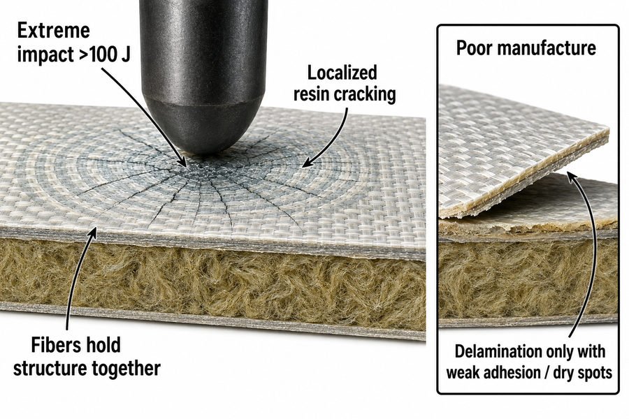 GRP FRP Face Sheet Impact Delamination Comparison