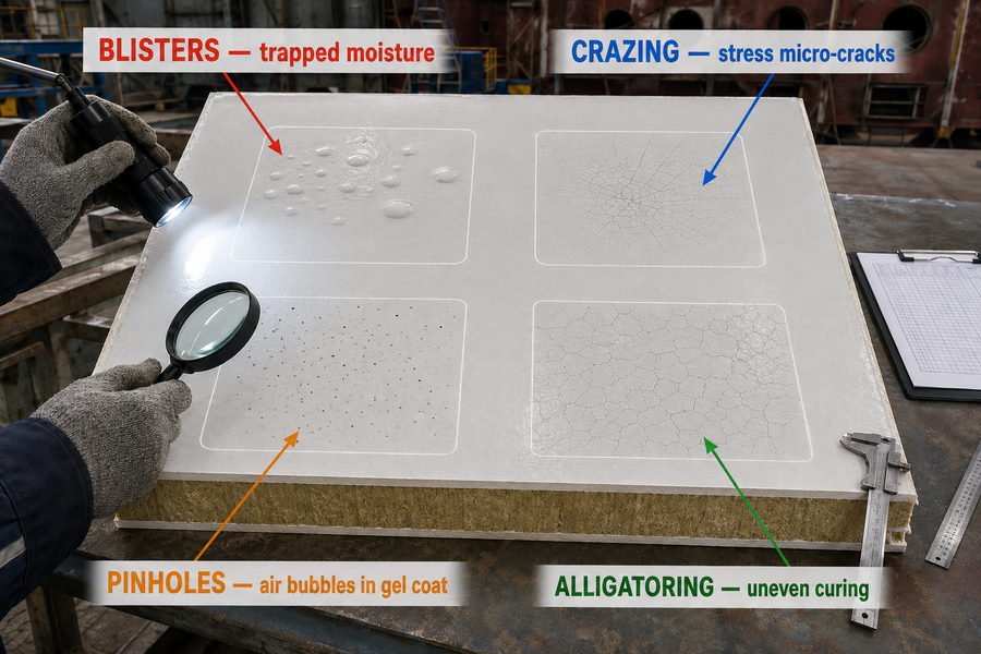 GRP FRP Marine Accommodation Panel Face Sheet Defects