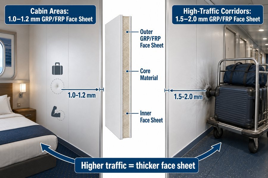 GRP FRP Wall Panel Thickness for Cabin and Corridor Impacts
