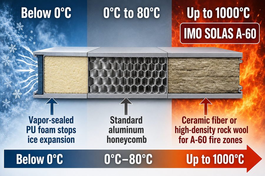 Marine Panel Core Choice by Temperature Range