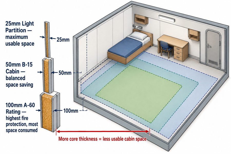 Rock Wool Core Cabin Space Tradeoff