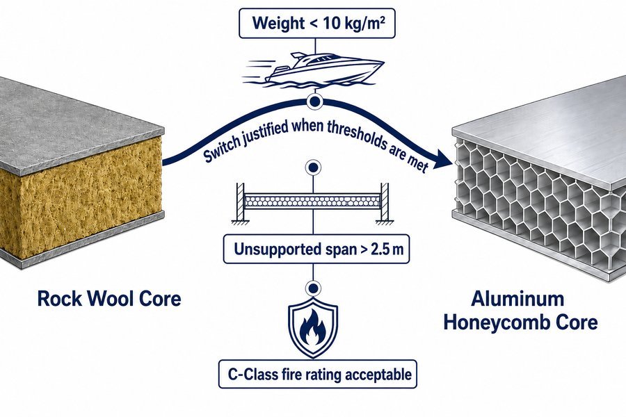 Rock Wool to Honeycomb Core Switch Thresholds
