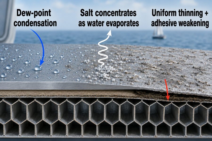 Saltwater Condensation Damage Marine Aluminum Honeycomb Ceiling Face Sheet
