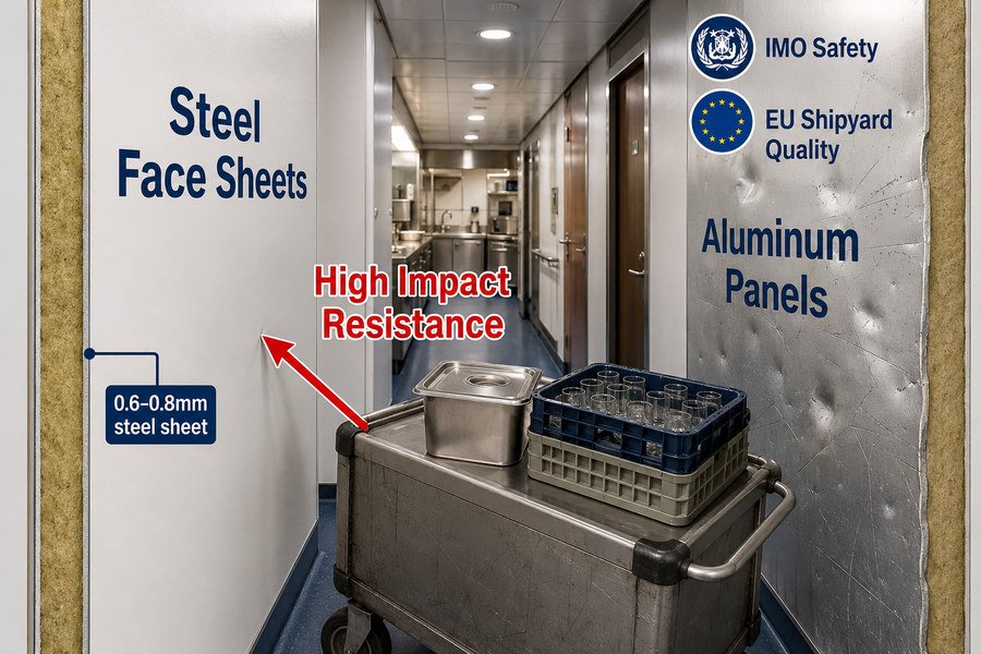 Steel Face Sheets for High Impact Marine Zones