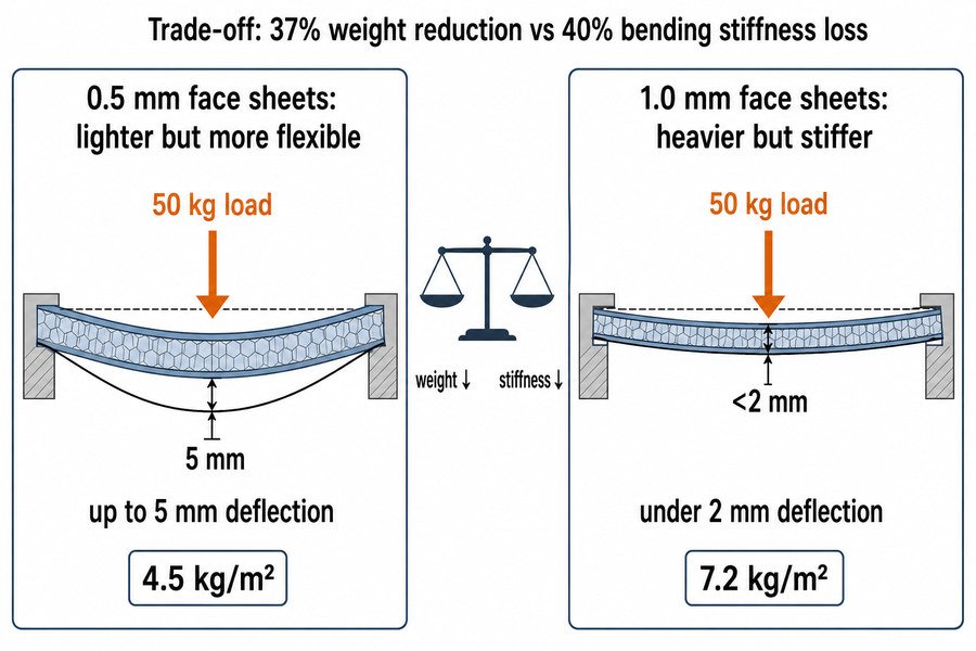 Thinner Face Sheet Weight Deflection Tradeoff